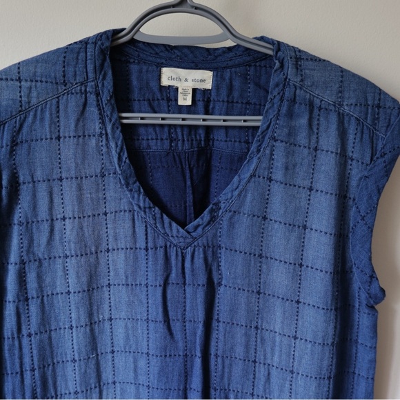 Cloth & Stone Indigo Checkered Blouse Soft fabric - Picture 1 of 5